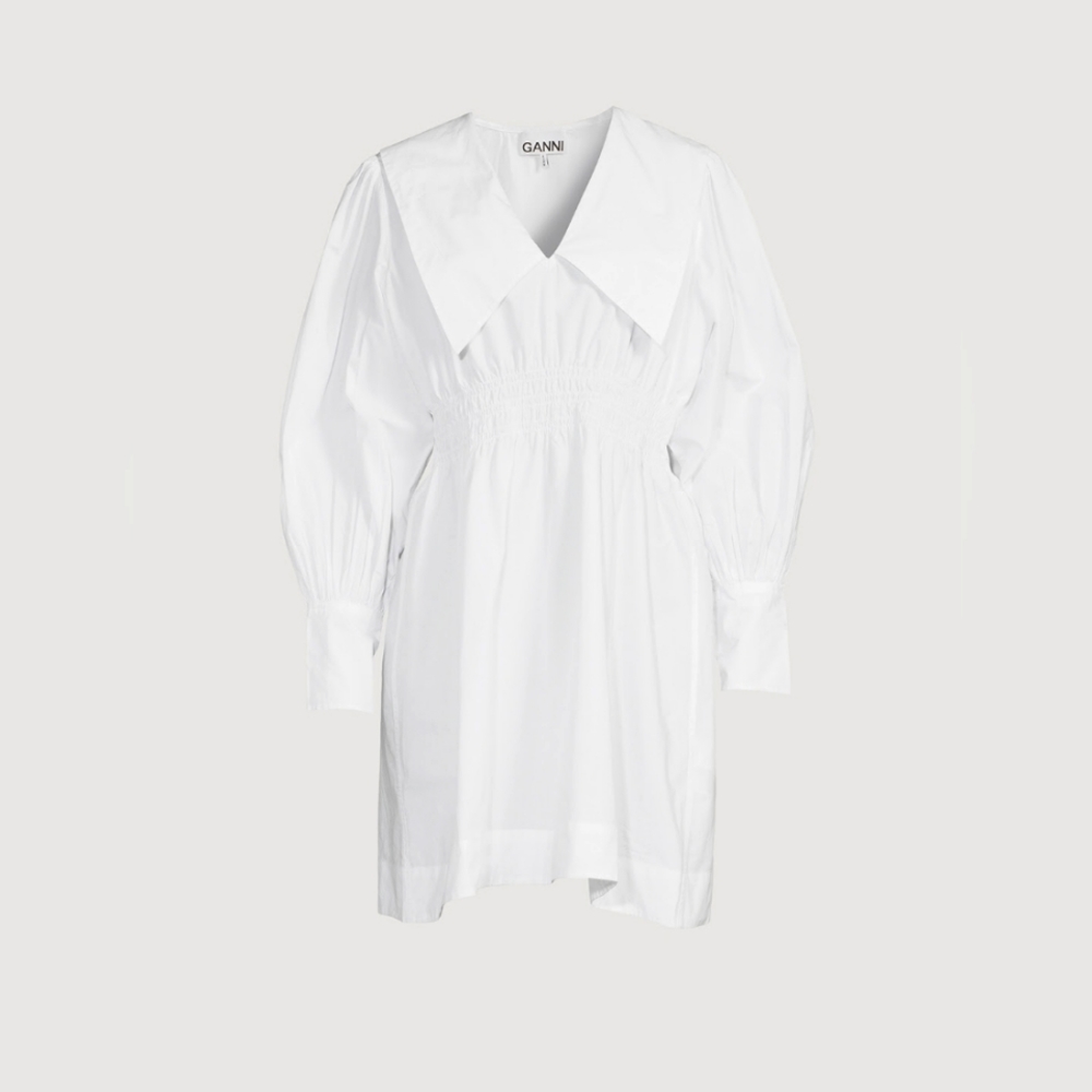 Ganni Cotton Poplin Smocked Mini Dress 38